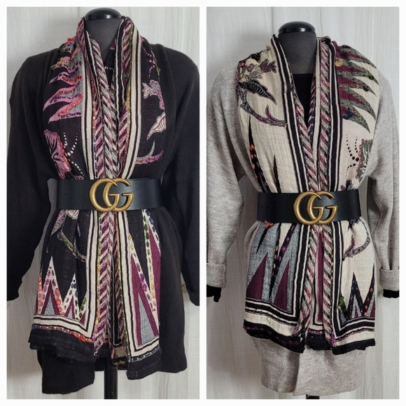 One of a Kind ARTISAN Accessories - Floral Scarf / REVERSIBLE /